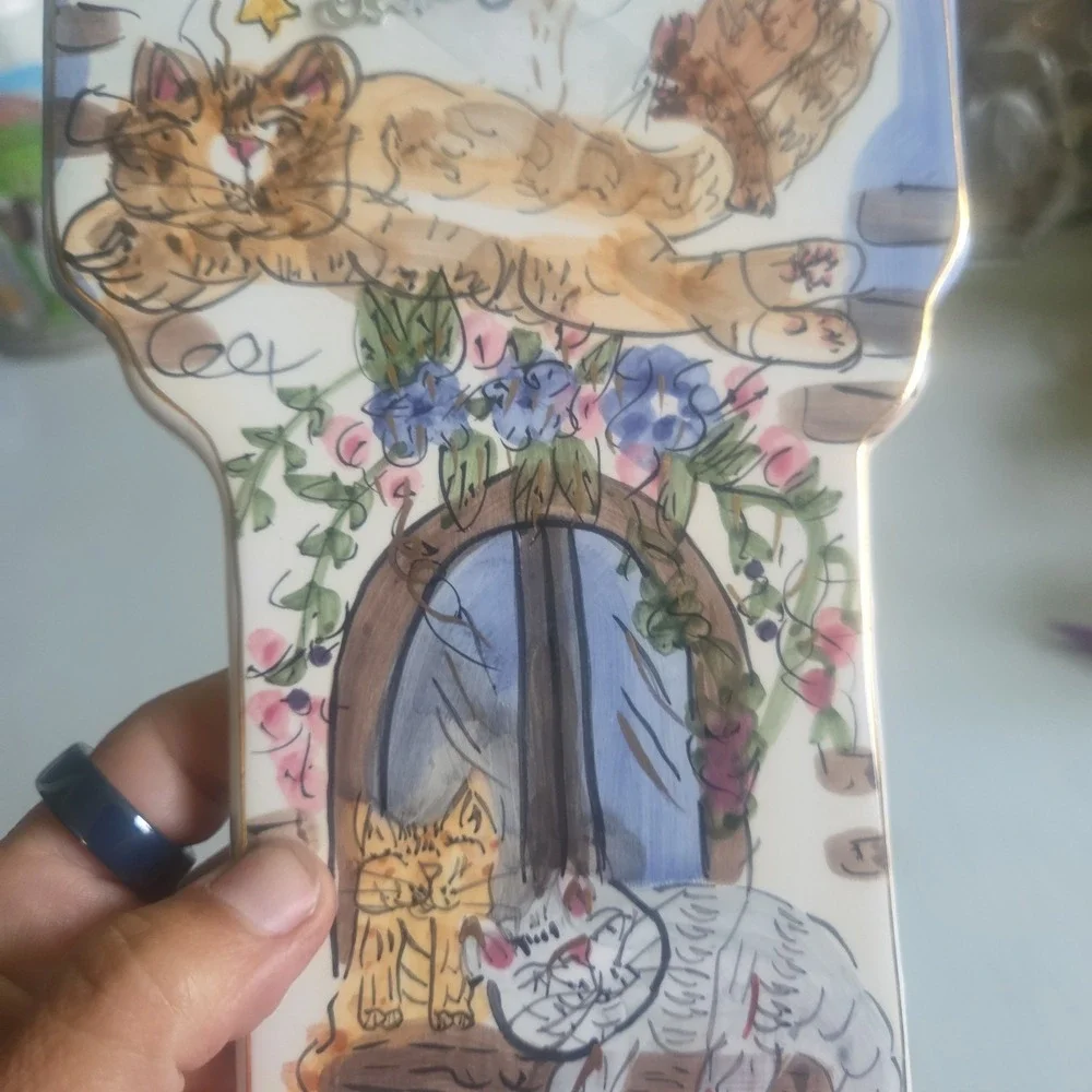 VTG Blue Sky Clayworks CATS Wall Clock Hand Painted Heather Goldminc READ